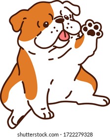 Outlined British Bulldog waving sitting