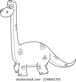 Outlined Brontosaurus Dinosaur Cartoon Character. Vector Hand Drawn Illustration Isolated On White Background
