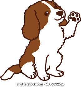 Outlined Brown Cavalier King Charles Spaniel sitting waving hand