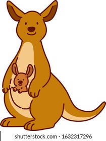 Outlined brown kangaroo mother with baby