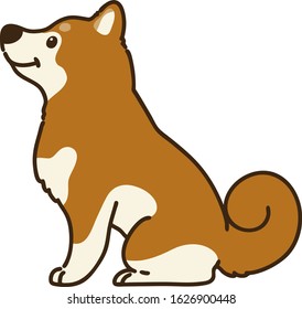 Outlined brown Shiba Inu sitting side view