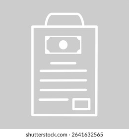 Outlined budget report icon with money and data lines.