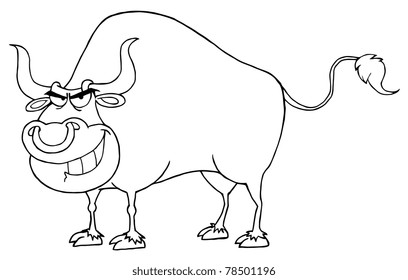Outlined Bull Cartoon Character