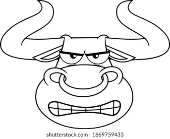 Outlined Bull Face Cartoon Character Symbol 2021 Year Of The Ox. Vector Illustration Isolated On Transparent Background