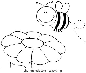 Outlined Bumble Bee Flying Over Flower