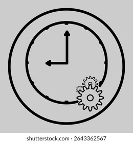Outlined business clock with settings cog.
