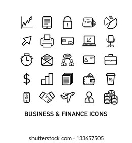 Outlined Business and Finance Icon Set Collection