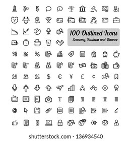 Outlined Business and Finance Icon Set Collection