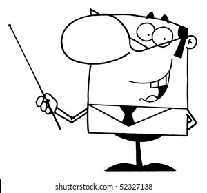 Outlined Businessman Holding A Pointer Stick