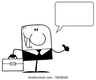 Outlined Businessman Holding A Thumb Up And Speech Bubble