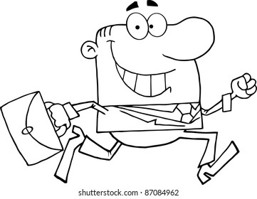 Outlined Businessman Running To Work With Briefcase