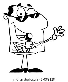 Outlined Businessman Talking Into A Microphone