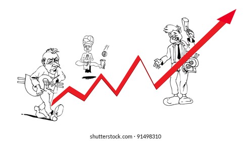 Hombres de negocios y flecha de estadísticas delineados