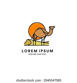 Outlined camel colorful and white version with desert background suitable for company service logo
