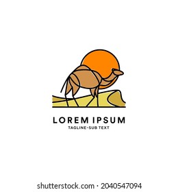 Outlined camel colorful and white version with desert background suitable for company service logo