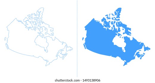 Outlined Canada Map Country Silhouette Vector Drawing Template For Your Design.