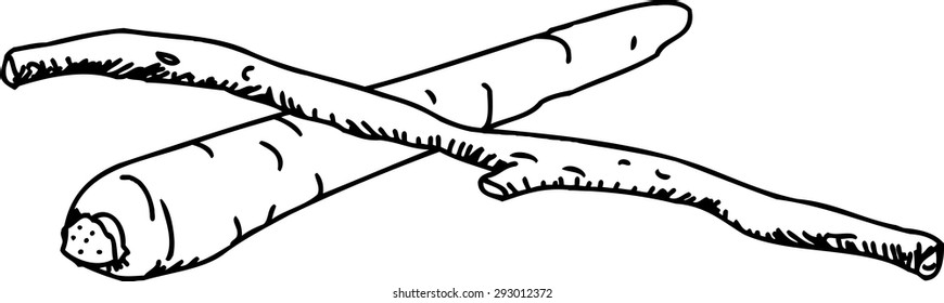 Outlined carrot and stick illustration on white background