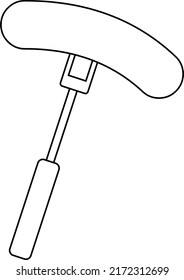 Outlined Cartoon Barbecue Fork With Roasted Sausage. Vector Hand Drawn Illustration Isolated On White Background