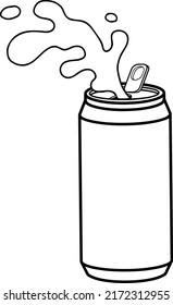 Outlined Cartoon Beer Can Splash. Vector Hand Drawn Illustration Isolated On White Background