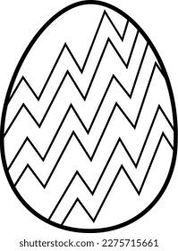 Outlined Cartoon Bright Colorful Painted Easter Egg With Wavy Lines. Vector Hand Drawn Illustration Isolated On Transparent Background