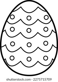 Outlined Cartoon Bright Colorful Painted Easter Egg With Wavy Lines. Vector Hand Drawn Illustration Isolated On Transparent Background