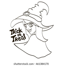 outlined cartoon character witch.vector illustration element for logo, color book, sticker, etc.