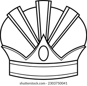 Outlined Cartoon Crown With Diamond. Vector Hand Drawn Illustration Isolated On Transparent Background