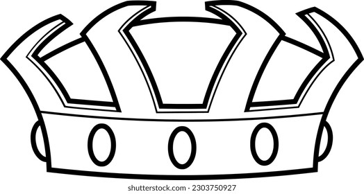 Outlined Cartoon Crown With Diamonds. Vector Hand Drawn Illustration Isolated On Transparent Background