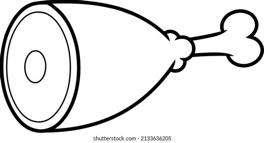 Outlined Cartoon Fresh Turkey Or Chicken Drumstick. Vector Hand Drawn Illustration Isolated On White Background