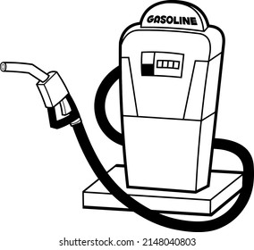 Outlined Cartoon Gas Station. Vector Hand Drawn Illustration Isolated On White Background