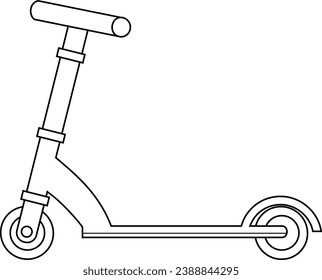 Outlined Cartoon Kick Scooter. Vector Hand Drawn Illustration Isolated On Transparent Background