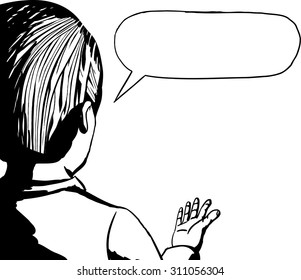 Outlined cartoon of man gesturing and talking