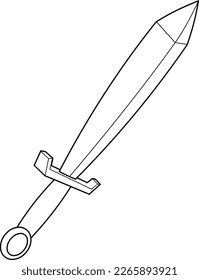 Outlined Cartoon Medieval Sword Weapon. Vector Hand Drawn Illustration Isolated On Transparent Background