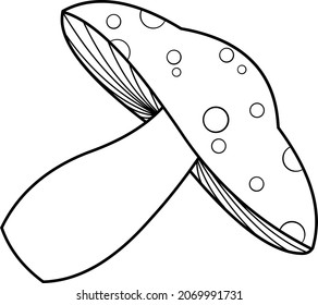 Outlined Cartoon Mushroom. Vector Hand Drawn Illustration Isolated On White Background