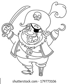 Outlined cartoon pirate. Vector illustration coloring page