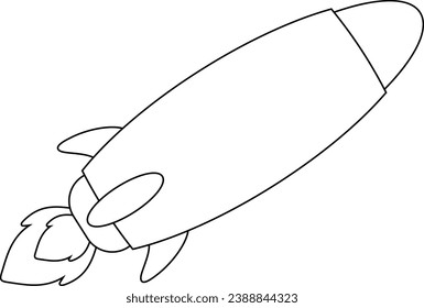 Outlined Cartoon Rocket Ship Flying. Vector Hand Drawn Illustration Isolated On Transparent Background