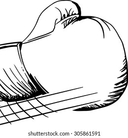 Outlined cartoon single boxing glove in motion