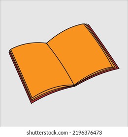 Outlined cartoon style book. Open book, diary with orange paper. Cartoon minimal style.