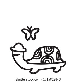 Outlined cartoon turtle. Vector illustration for coloring book. Doodle black and white turtle.