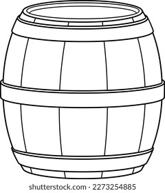 Outlined Cartoon Wooden Barrel. Vector Hand Drawn Illustration Isolated On Transparent Background