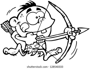 Outlined Cave Boy Running With Bow And Arrow