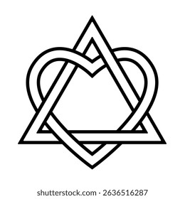 Outlined Celtic knot with intertwined triangle and heart shapes symbolizing adoption. Clipart image isolated on background.