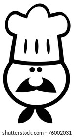 Outlined Chef Man Face Black Cartoon Mascot