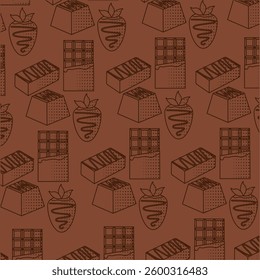 Outlined chocolate bar and strawberry pattern. Vector