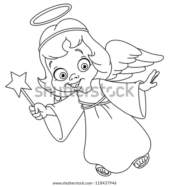 Outlined Christmas Angel Coloring Page Stock Vector (Royalty Free