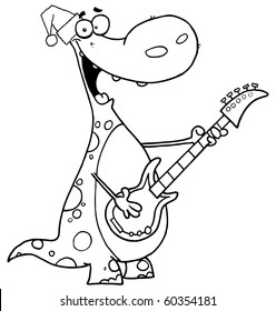 Outlined Christmas Dino Playing Guitar