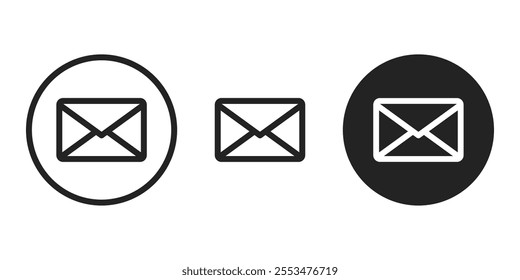 Outlined in a circle black isolated illustration set of mail message letter. Vector icons in flat style