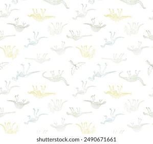 Outlined clean Dino seamless small pattern. Not expanded, easily editable. Clean, modern and esthetic, can be used for tattoo, interior, print or digital

