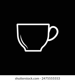 Konturierte Kaffeetasse mit schwarzem Hintergrund-Icon-Set. Tassen Kaffee Tee Symbol Kollektion. Vektorillustration.