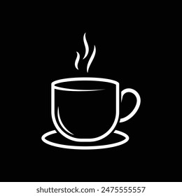 Outlined Coffee cup with black background icon set. Cups of coffee tea symbol collection. Vector Illustration.